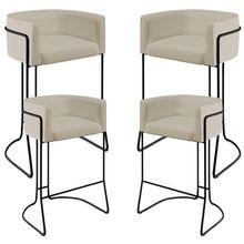Kit 04 Banquetas Decorativas Fixa Base de Aço Preto Betina D02 Corano Bege C-26 - Lyam Decor