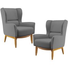 Kit 02 Poltronas Decorativa Fixa Base de Madeira Milena D02 Veludo Cinza C-317 - Lyam Decor