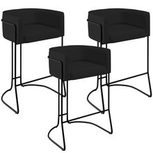 Kit 03 Banquetas Decorativas Fixa Base de Aço Preto Betina D02 Veludo Preto C-300 - Lyam Decor