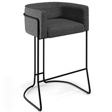 Banqueta Decorativa Fixa Base de Aço Preto Betina D02 Linho Cinza C-416 - Lyam Decor