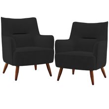 Kit 02 Poltronas Decorativa Fixa Pés de Madeira Isabella D02 Veludo Preto C-300 - Lyam Decor
