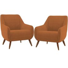 Kit 02 Poltronas Decorativa Fixa Pés de Madeira Paloma D02 Veludo Telha C-262 - Lyam Decor