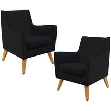 Kit 02 Poltronas Decorativas com Pés de Madeira Taroba D02 Veludo Preto C-300 - Lyam Decor