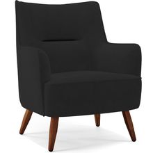 Poltrona Decorativa Fixa Pés de Madeira Isabella D02 Veludo Preto C-300 - Lyam Decor