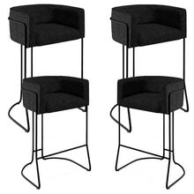 Kit 04 Banquetas Decorativas Fixa Base de Aço Preto Betina D02 Linho Chumbo D-465 - Lyam Decor