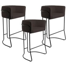 Kit 03 Banquetas Decorativas Fixa Base de Aço Preto Betina D02 Corano Marrom C-34 - Lyam Decor