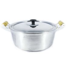 Caçarola Panela Reta Alumínio Polido Alça Madeira 40cm