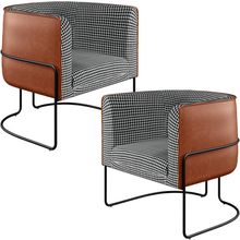 Kit 02 Poltronas Decorativa Fixa Base Aço Preto Betina D02 Pied Poule Corano Camel - Lyam Decor