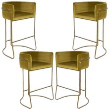 Kit 04 Banquetas Decorativa Fixa Base de Aço Bronze Betina D02 Veludo Mostarda C-260 - Lyam Decor