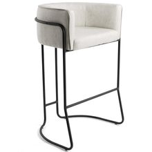 Banqueta Decorativa Fixa Base de Aço Preto Betina D02 Linho Creme A-48 - Lyam Decor