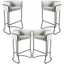 Kit 04 Banquetas Decorativa Fixa Base de Aço Preto Betina D02 Linho Creme A-48 - Lyam Decor