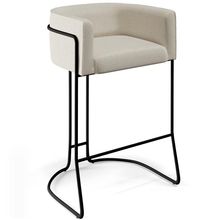 Banqueta Decorativa Fixa Base De Aço Preto Betina D02 Linho Champagne A-49 - Lyam Decor