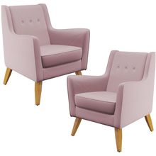 Kit 02 Poltronas Decorativas com Pés de Madeira Taroba D02 Veludo Rosê C-305 - Lyam Decor