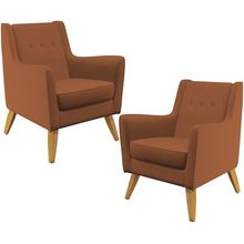 Kit 02 Poltronas Decorativas com Pés de Madeira Taroba D02 Veludo Telha C-262 - Lyam Decor