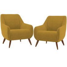 Kit 02 Poltronas Decorativa Fixa Pés de Madeira Paloma D02 Veludo Mostarda C-260 - Lyam Decor