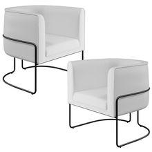 Kit 02 Poltronas Decorativas Fixas Base De Aço Preto Betina D02 Corano Branco C-12 - Lyam Decor