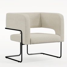Poltrona Decorativa Scarlett D02 Base de Aço Preto Linho Champagne A-49 - Lyam Decor