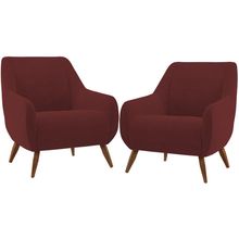 Kit 02 Poltronas Decorativa Fixa Pés de Madeira Paloma D02 Veludo Marsala C-278 - Lyam Decor