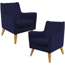 Kit 02 Poltronas Decorativas com Pés de Madeira Taroba D02 Veludo Azul Marinho C-304 - Lyam Decor