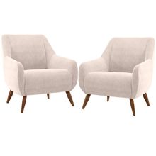 Kit 02 Poltronas Decorativa Fixa Pés de Madeira Paloma D02 Veludo Bege C-309 - Lyam Decor