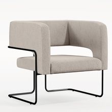 Poltrona Decorativa Scarlett D02 Base de Aço Preto Linho Bege C-107 - Lyam Decor