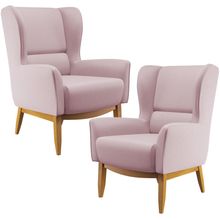 Kit 02 Poltronas Decorativa Fixa Base de Madeira Milena D02 Veludo Rosê C-305 - Lyam Decor