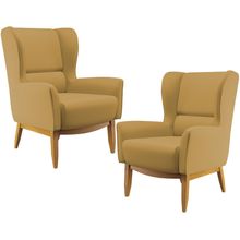 Kit 02 Poltronas Decorativa Fixa Base de Madeira Milena D02 Veludo Mostarda C-260 - Lyam Decor