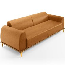 Sofá 3 Lugares Para Sala de Estar Kiev 210cm D02 Base Castanho Pés D'ouro Couríssimo Whisky B-90 - Lyam Decor