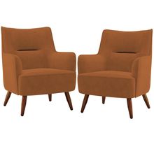 Kit 02 Poltronas Decorativa Fixa Pés de Madeira Isabella D02 Veludo Telha C-262 - Lyam Decor
