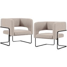 Kit 02 Poltronas Decorativas Scarlett D02 Base de Aço Preto Linho Bege C-107 - Lyam Decor