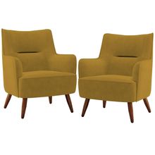 Kit 02 Poltronas Decorativa Fixa Pés de Madeira Isabella D02 Veludo Mostarda C-260 - Lyam Decor
