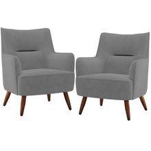 Kit 02 Poltronas Decorativa Fixa Pés de Madeira Isabella D02 Veludo Cinza C-317 - Lyam Decor