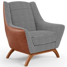 Poltrona Decorativa Base Em Madeira Juliet D02 Courissímo Camel B-14 Pied Poule - Lyam Decor