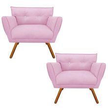 Kit 02 Poltronas Anitta Suede Rosa Bebê com Strass Pés Palito Castanho D'Rossi