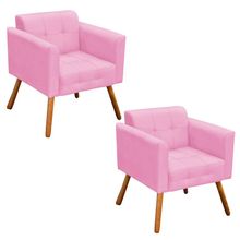 Kit 02 Poltronas Elisa Suede Rosa Bebê Pés Palito Castanho D'Rossi