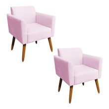 Kit 02 Poltronas Marisa Suede Rosa Bebê Pés Palito Castanho D'Rossi