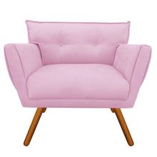 Poltrona Anitta Suede Rosa Bebê Pés Palito Castanho D'Rossi