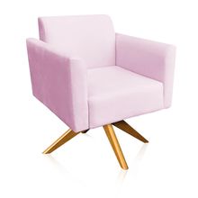 Poltrona Giratória Marisa Suede Rosa Bebê Base Madeira MA30 D'Rossi