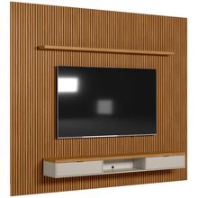 Painel Ripado Para TV 75 Pol Slats e Bancada Lisa 297x250cm L05 Nature Off White - Lyam Decor