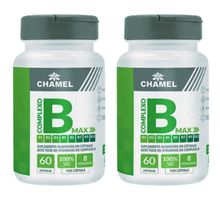 Complexo B Max  (Vitaminas B1, B2, B3, B5, B6, B7, B9 e B12) - 2 frascos com 60 cápsulas  Chamel