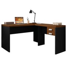 Mesa Canto Com Gaveta Escritório Marrom Preto Studio Caemmun