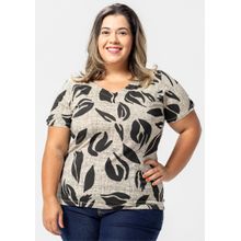 Blusa Manga Curta Pau a Pique Estampada Preto