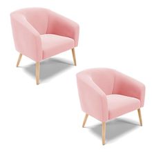 Kit 02 Poltronas Stella Suede Rosa Bebê Pés Palito Natural - D'Rossi