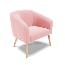 Poltrona Stella Suede Rosa Bebê Pés Palito Natural - D'Rossi
