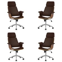 Kit 4 Cadeira de Escritório Home Office Decorativas Casemiro PU c/Regulagem de Altura Base Giratória Marrom G56 - Gran Belo