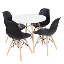 Sala De Jantar Mesa Eames Eiffel Branca 90cm Com 4 Cadeiras Pretas