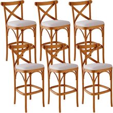 Kit 06 Banquetas Altas Cozinha Bancada Bar Sala de Jantar Estofada Ávila L02 Linho Bege - Lyam