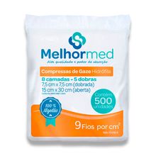 Compressa De Gaze Não Estéril Hidrófila 9 Fios com 500 7,5X7,5 cm - Melhormed