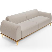 Sofá 3 Lugares Para Sala de Estar Kiev 210cm D02 Base Castanho Pés D'ouro Bouclê Creme B-54 - Lyam Decor
