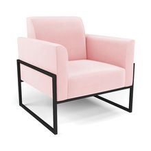 Poltrona Base Industrial Alta Preto Marisa Suede Rosa Bebê D03 - D'Rossi